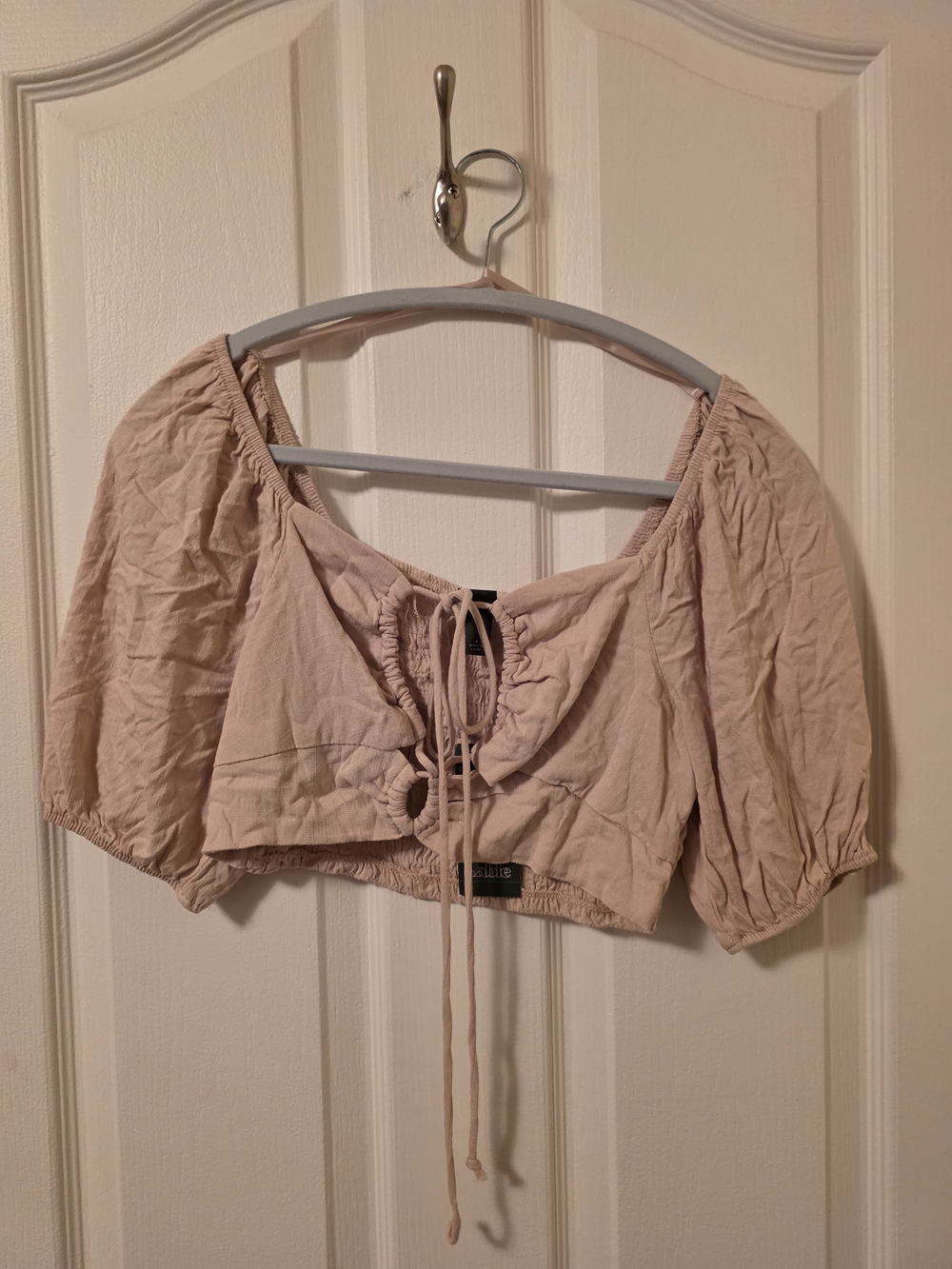 wild fable Rose Blush Puff Sleeve Tie-Front Crop Top